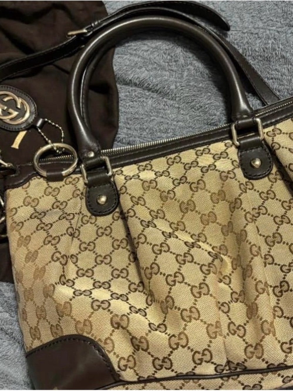 Gucci Beige Brown Monogram Canvas Shoulder Bag
